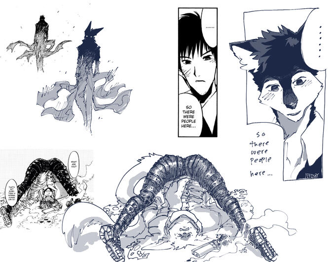 redraws of panels from trigun maximum with a fuzzy twist