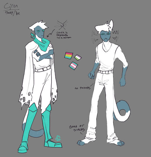 Cyan's outfit reference sheet
